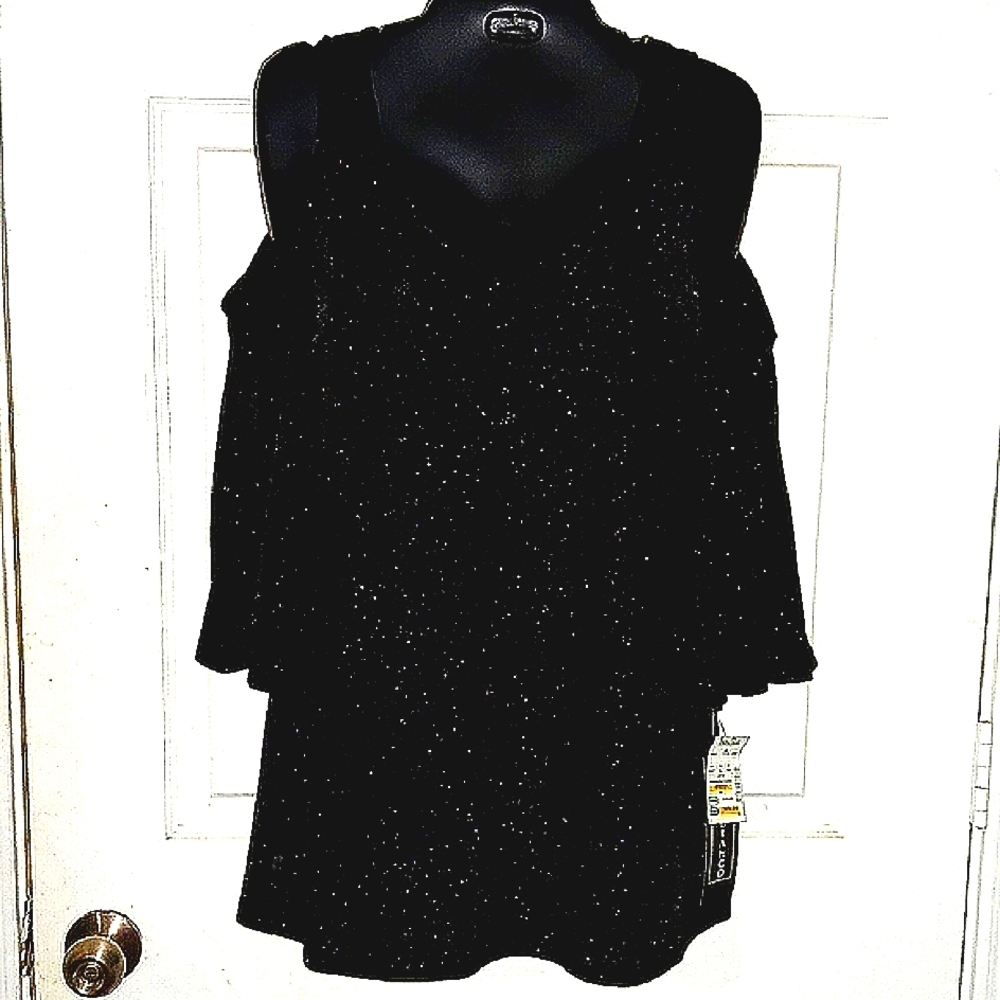 Coco Bianco Sparkling Cold Shoulder Black Blouse